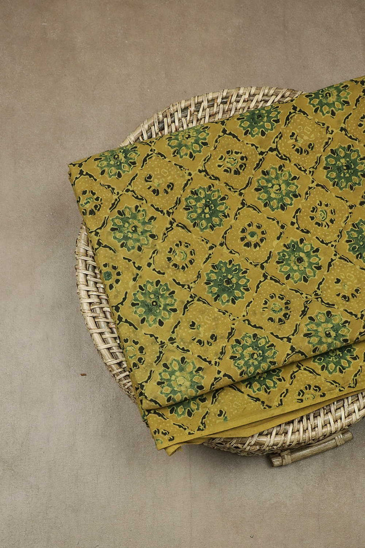 Yellow & Green Pattern Ajrak Cotton Fabric - 0.9m