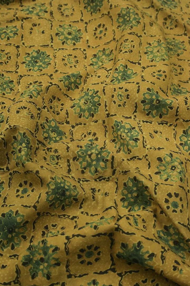 Yellow & Green Pattern Ajrak Cotton Fabric - 0.9m