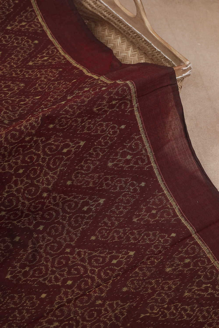 Dark Maroon Sambalpuri Ikat Cotton Fabric