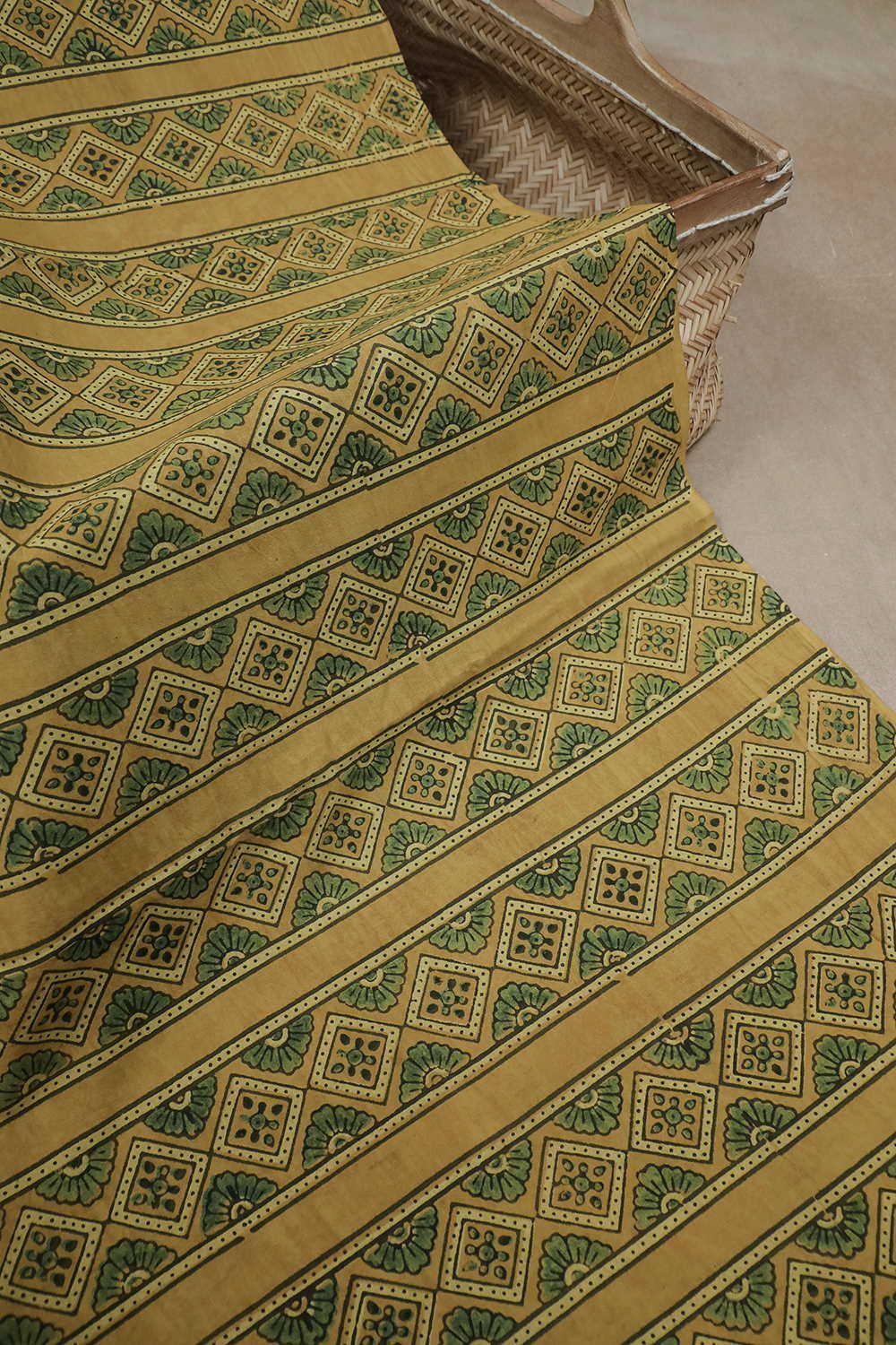 Yellow Ajrak Cotton Fabric - 0.7m