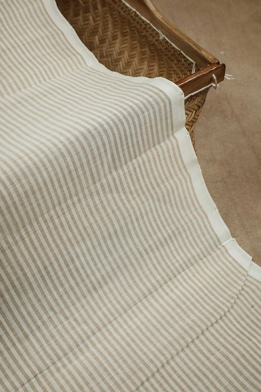 Cream Handwoven Cotton Dhoti with Beige Stripe Cotton Shirt