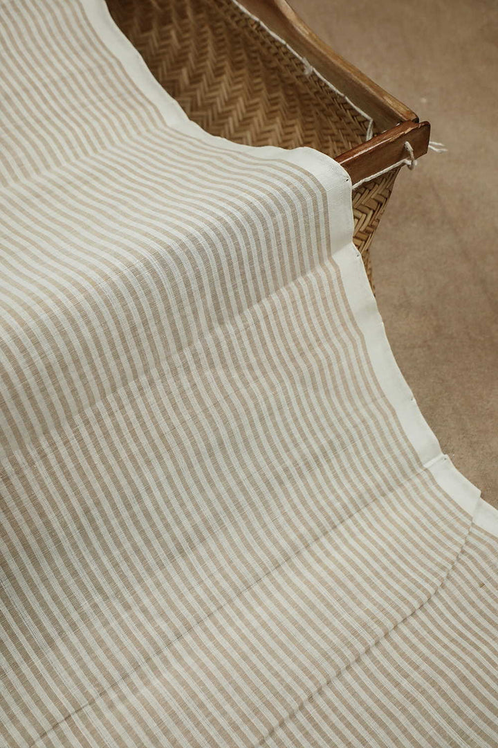 Cream Handwoven Cotton Dhoti with Beige Stripe Cotton Shirt