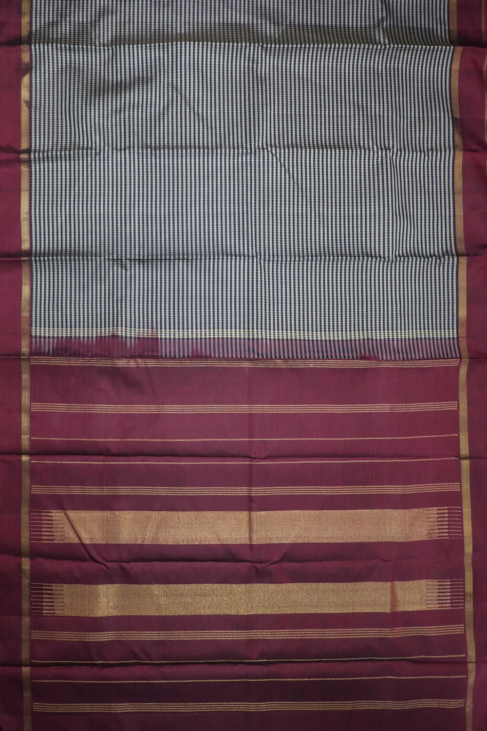 Grey Stripes on Black Kanchipuram Silk Saree