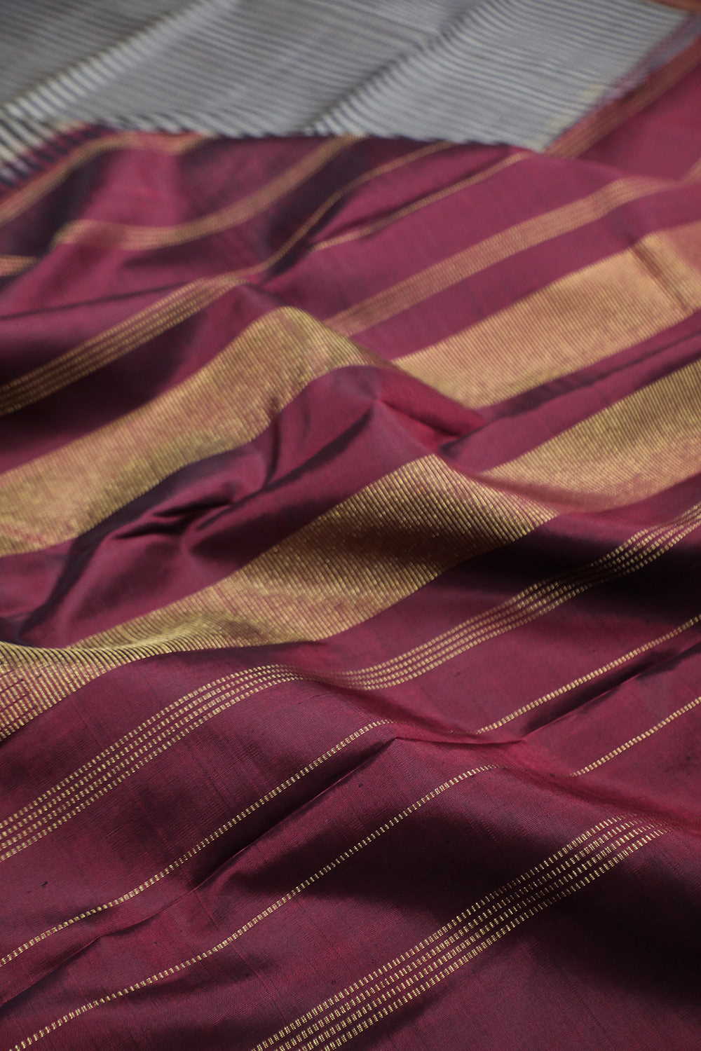 Grey Stripes on Black Kanchipuram Silk Saree