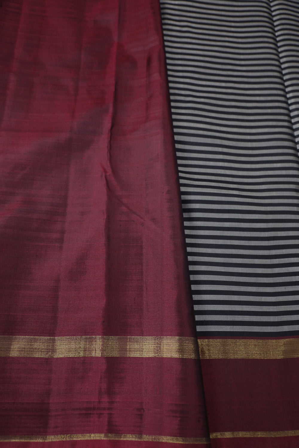 Grey Stripes on Black Kanchipuram Silk Saree