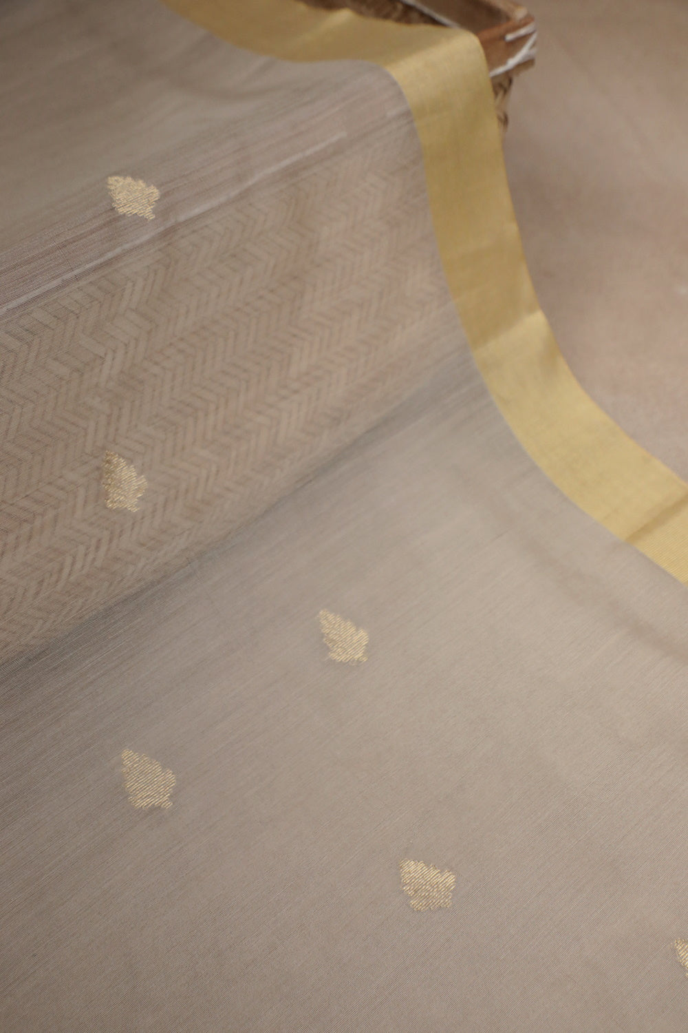 Baby Beige Handwoven Chanderi Top with Dupatta