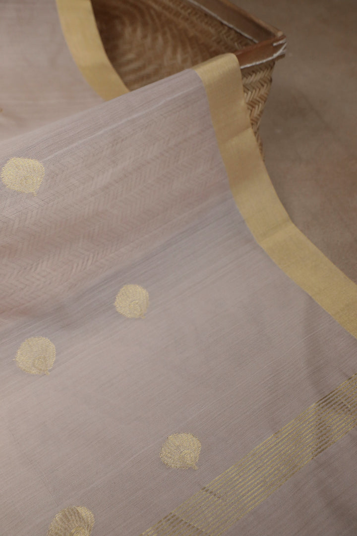 Pinkish Cream Handwoven Chanderi Top with Dupatta