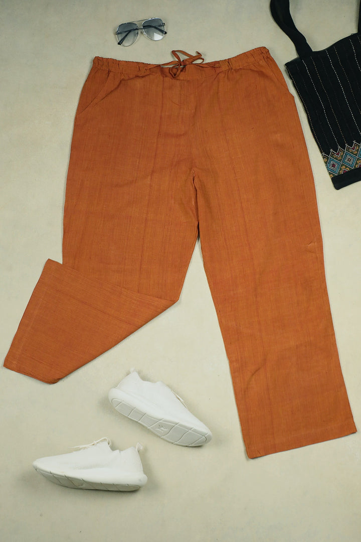 Rust Orange Handwoven Mangalagiri Palazzo Pant