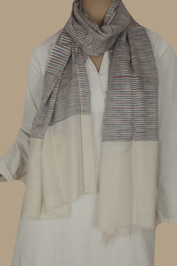 Lines on Cream Pashmina Woolen Stole