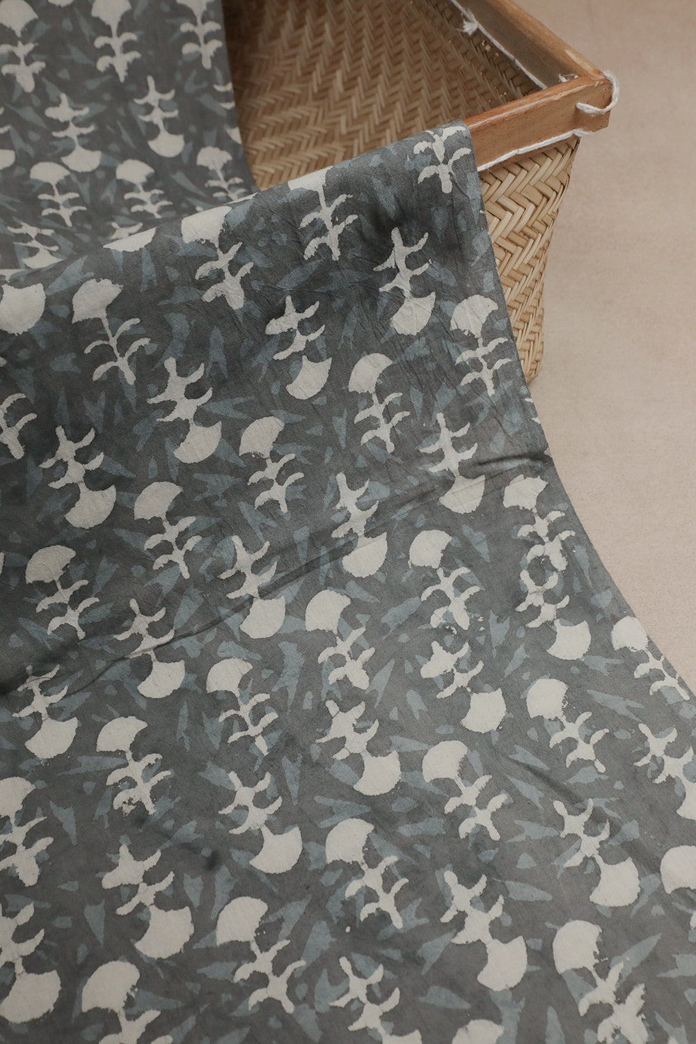 Shop Trendy Motifs on Grey Sanganeri Cotton Fabric at Matkatus