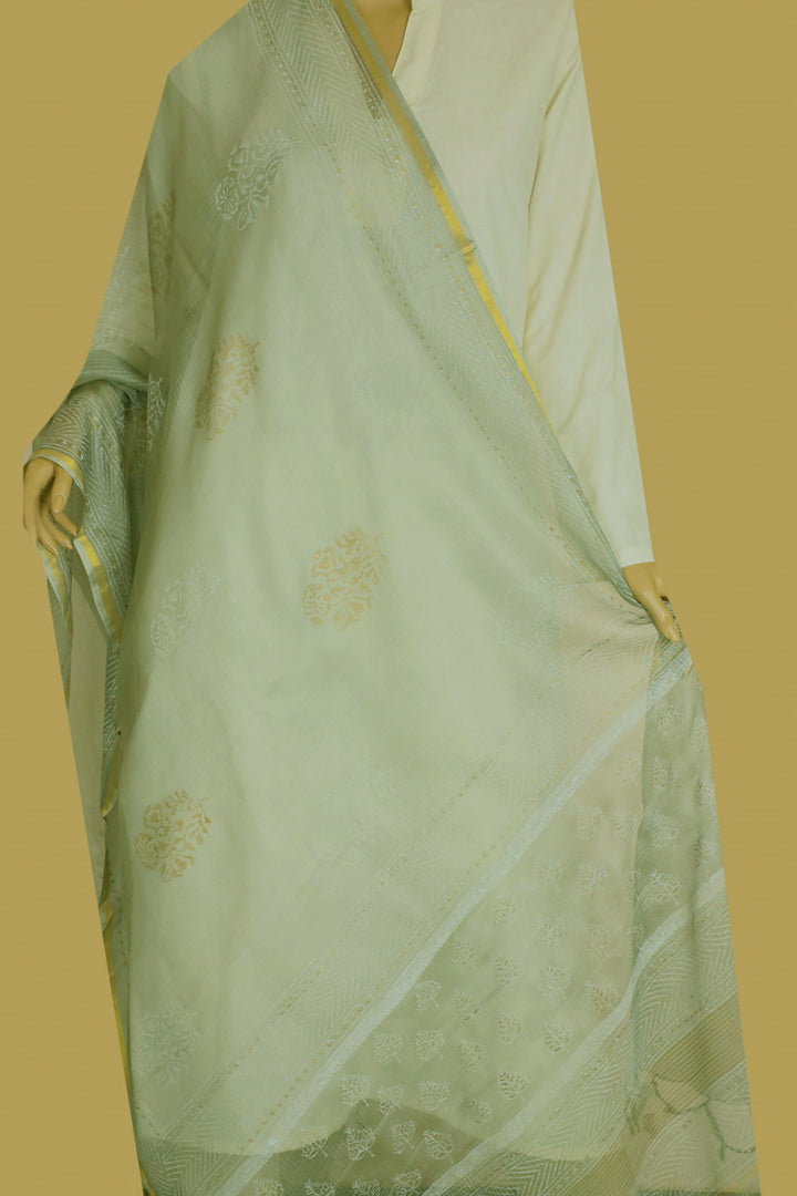 Steel Grey Block Printed Kota Silk Dupatta